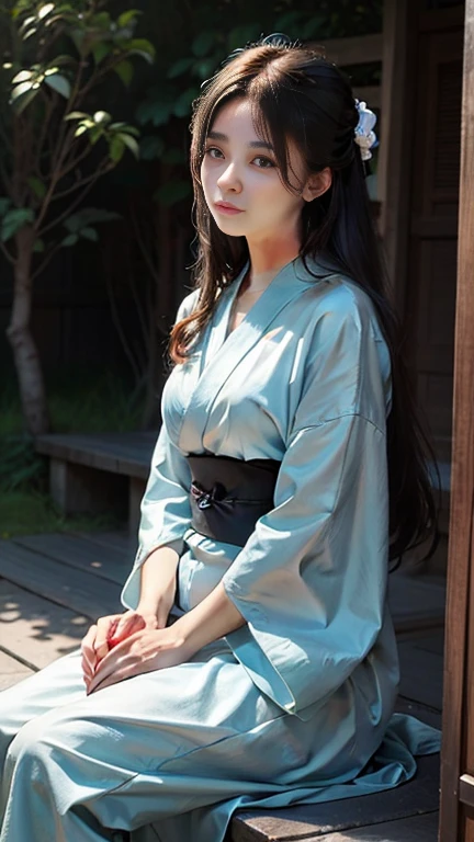 ，breast enhancement,reality,offcial art,8K quality,Super detail,fine detail skin,Movie Angle,cinematic textures,Movie lighting,Masterpiece,Best picture quality,deepshadow,Backlight,outline light,Black background,1 girl,Zhu lips,messy  hair，1 woman in a kimono skirt sitting on the grass，There is a lush tree next to the woman，Wear a beautiful kimono,  Wear a printed robe, Wear simple printed robes, Wearing a kimono, wearing royal kimono, Wearing robes, Japanese goddess, komono, Wear robes,  full bodyesbian，Long hair,upper legs,White lace,bent over,nudegirl ,teens girl,Smile Best Quality，tmasterpiece，（realisticlying：1.4)