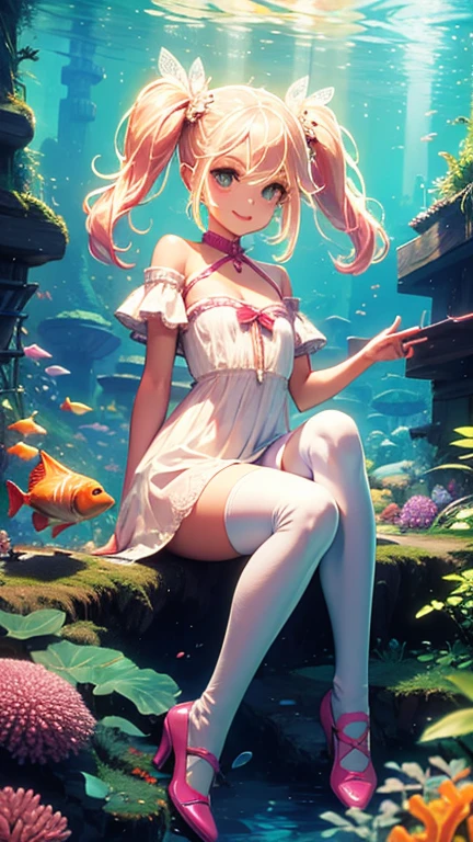 Anime girl in a bikini sitting in water with a fish, Ross Tran 8 K, Estilo Ross Tran, splash arte anime , deviantart artstation cgscosiety, No estilo de Ross Tran, meniita do anime agachamento, Artgerm extremamente detalhado, closeup fantasy with water magic, inspirado em Ross Tran, loish e wlop, Loli