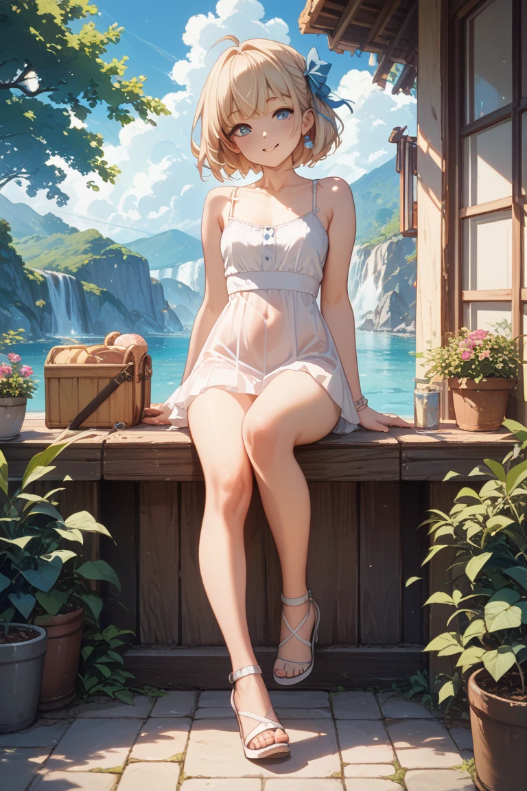 masterpiece, Highest quality, View your viewers,
One girl, alone, smile, Sitting, Have, Shoulder cutouts, Braiding, dress, Brown Hair, (close your eyes:1.1), twin Braidings, blush, Long Hair, bench, Grin, Grass, white dress, jewelry, Clothing cutouts, bangs, necklace, Floral print, Blurred, hand Between the legs, Blurred background, Between the legs, bow, In-person audience, chest, Exposing shoulders, sun Have, straw Have, Day, clavicle, hair bow, Short sleeve, The legs are detached from the frame, ribbon, Brown hat, on bench, Depth of written boundary, park bench, Embarrassed、blush、Hair that falls over the shoulders,
Day, null, Flower Field, petal,、((Depiction of the whole body up to the toes))、((Close-up of a woman))、((open legs:1.8)),spread legs:1.5,Squatting pose、attractive way to sit、((I was made to sit with my legs apart...)),Stick out your crotch