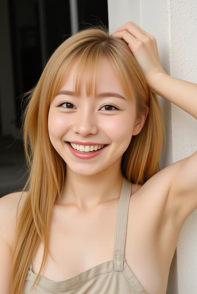 Full body, highest quality, Are standing, 性的にInvitingポーズ, masterpiece, Ultra-high resolution, (Realistic:1.4), (portrait facing each other) RAW Photos, 1 girl, 10 years old,((younger sister)),((Beautiful straight long hair, Blonde)),((Looking up at the audience)),Realistic,((Simple solid color background)), naked, slender, My chest is visible, Abnormally small breasts, Non-existent breasts, Nipples are visible, 乳首がAre standing , pretty pink nipples, Genitals are visible, Pink genitals, Prominent genitalia, mucus dripping from the genitals,)),((Smiling with teeth showing)),Excited expression, Inviting, Red cheeks, red nose, Bedroom Background