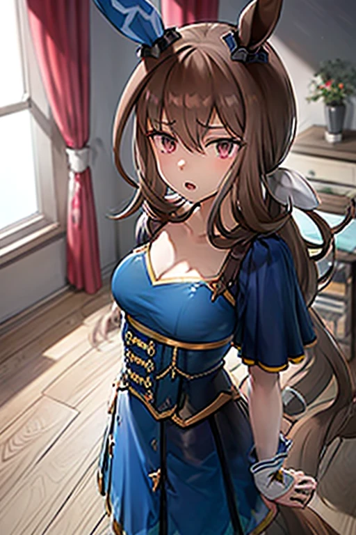 Jessica_Albert、Brown eyes、long hair、Twin tails、Earrings、necklace、Strapless Dress、Purple shirt、Long sleeve、corset、belt、Red Skirt、Long skirt、Frills、Black Pantyhose、boots、Huge breasts、blush、smile、grassland、Sit with your legs apart、fancy panties