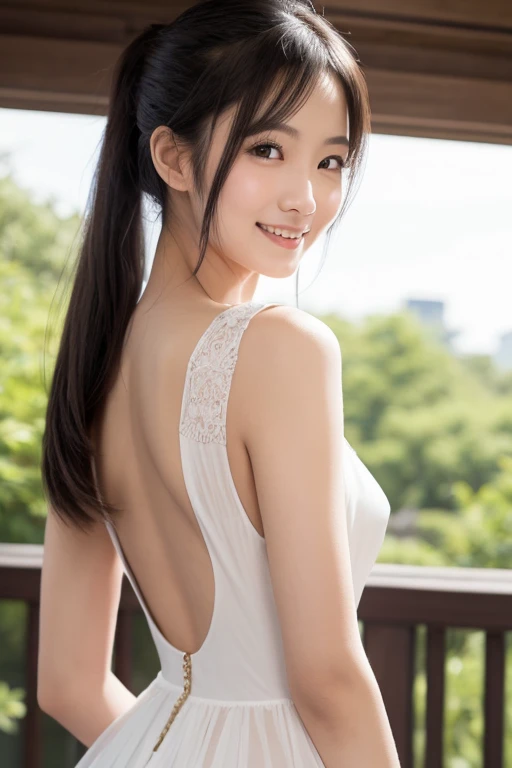 Smiling woman putting her hair up,  smooth Translucent white skin, Wearing a semi-transparent sheet, Wearing a white camisole, Translucent body, Yasumoto Oka, Translucent white skin, Japanese Model, Her hair floats up and covers her chest, Wear a camisole, Kawahara々agreement, Young and skinny gravure idol, Young Sensual Gravure Idol, nude