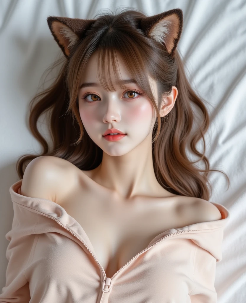 ((Highest quality)), ((masterpiece)), (Familiar), Perfect Face, fox lady, Pretty girl, Fox Ears, Fox tail, She has a northern fox tail, She wags her fluffy tail, fur collar, Beautiful hip line, Big , Thick thighs, A big tail growing out from under the skirt, Nice body, On all fours , Shyly staring at his tail, Only one tail, a shy face