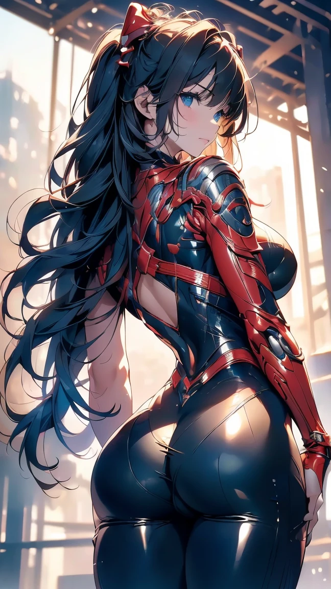(masterpiece, highest quality, best quality, official art, beautiful and aesthetic: 1.2), (1girl), extremely detailed, (fractal art: 1.3), highest detailed, upper body focus, upper body, HDR, ), vivid visual effects, (dynamic stripes, luminous traces: 1.2), completely naked, abs, muscular, ass, ass focus. Looking at viewer, sitting at a office table, office, dominant, annoyed expression, frustrated, sitting, huge breasts, boob window, naked breasts, breast window , Detailed face, perfect face, (integra hellsing cross bet blindfold), wearing overall jumpsuit, overall jumpsuit
