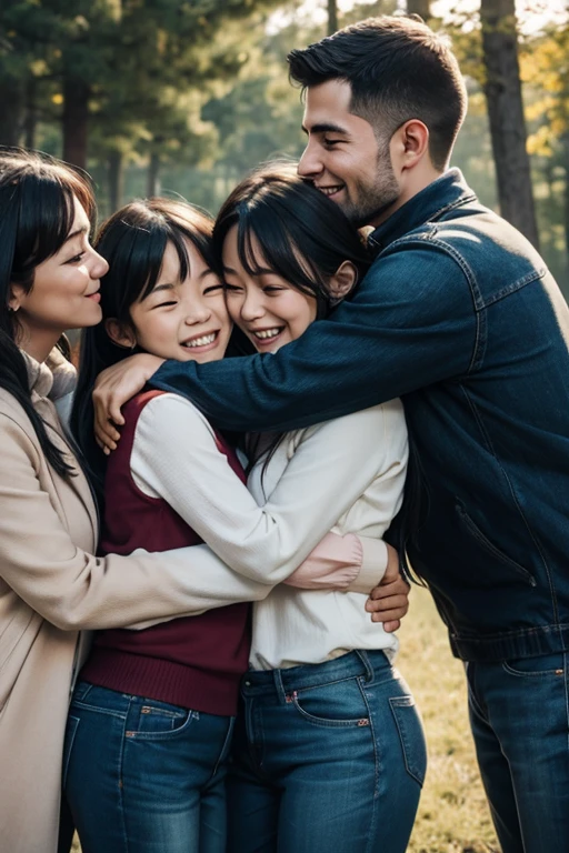 family hugging crying