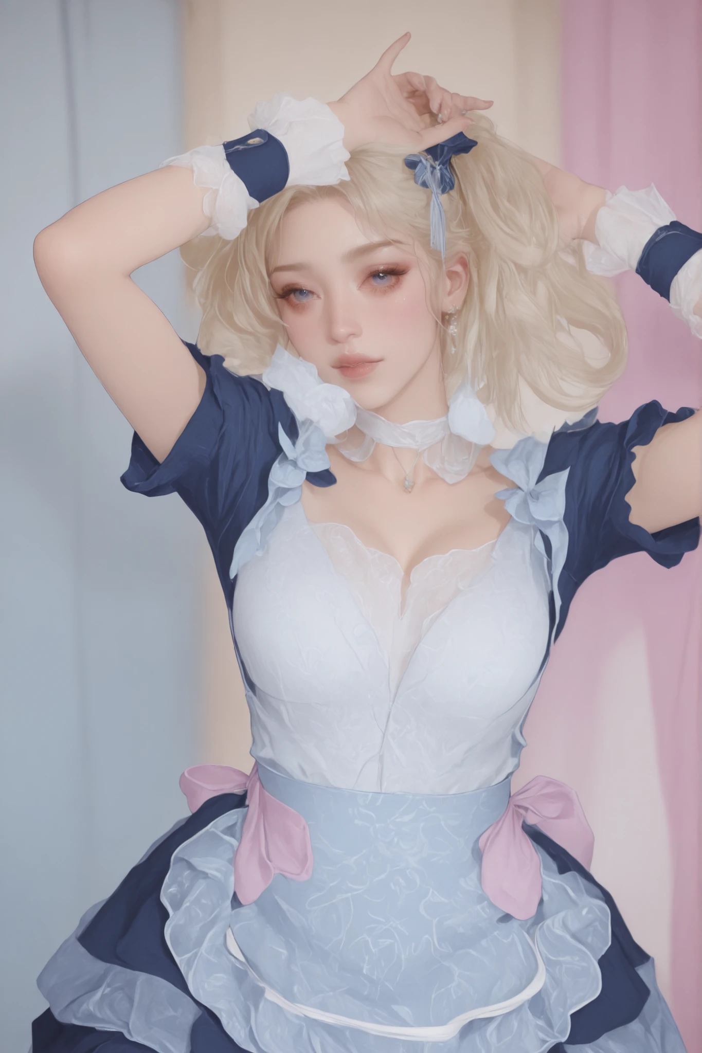 Change to a full-body photo of a woman,G cup, are perfectly detailed,has exquisite facial features, Clothes are exquisite , Game Character Design ,3D Rendering