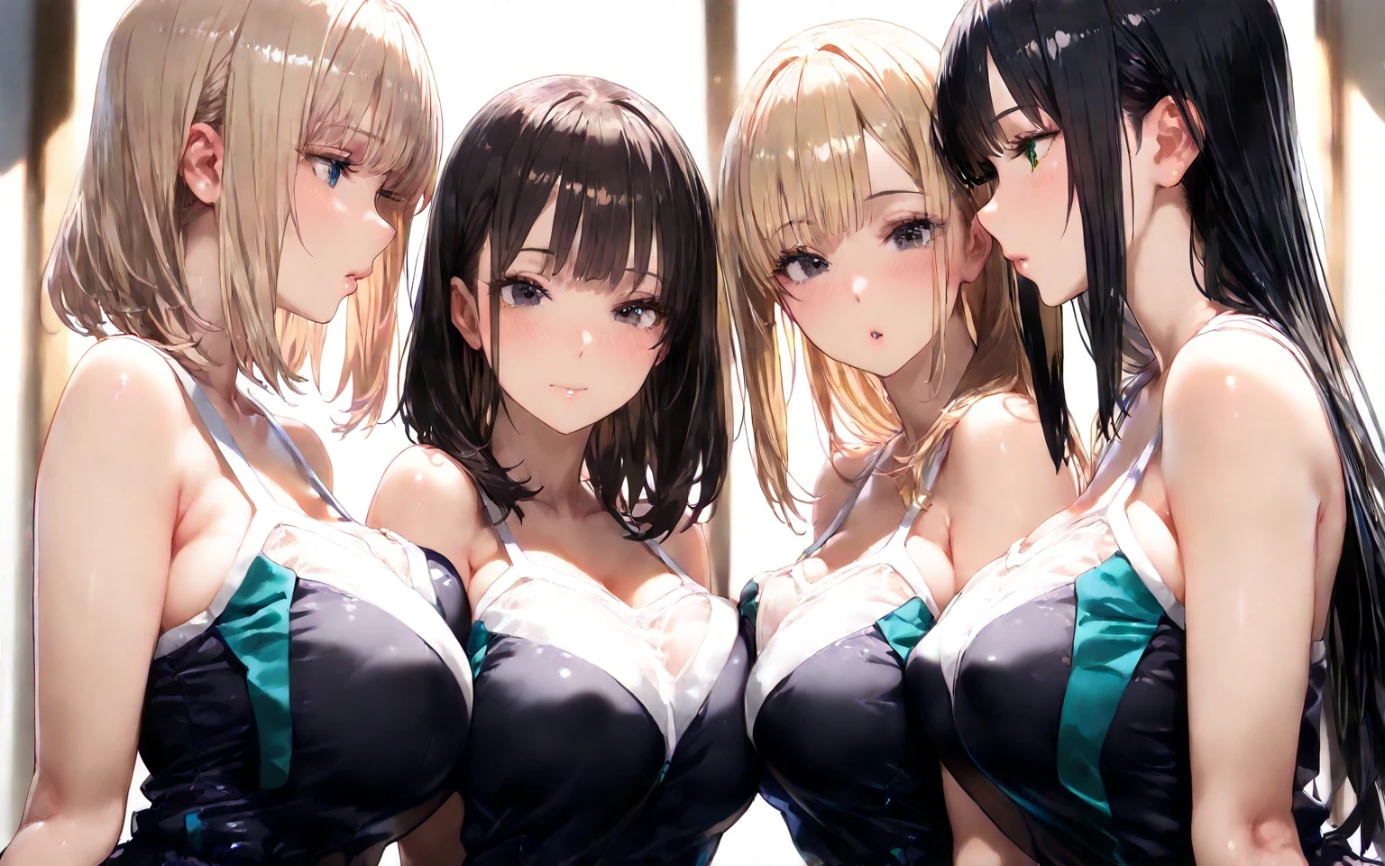 Masterpiece, super high quality anime style illustration, 8K, early Meiji period in Japan. Outside, in front of an old fashioned cafe, ((very beautiful 20 year old maids)), ((2 beautiful girls smiling)). Colorful eyes, pink lips, perfect makeup, flashy colorful outfits, maid cafe outfits in Akihabara, average breasts, a glimpse of cleavage, attractive proportions, smallish buttocks.