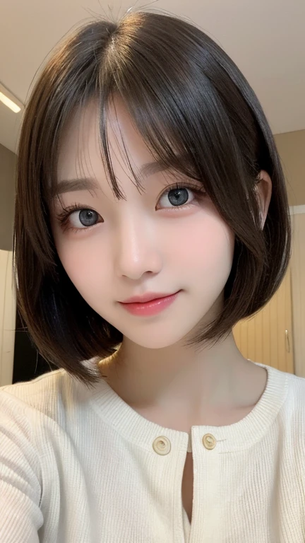 woman、Ultra detailed face、double eyelid, short hair、No bangs、Beautiful Hair、Clear Eyes、Knitted sweater、Glowing Skin, Small Head、whole body