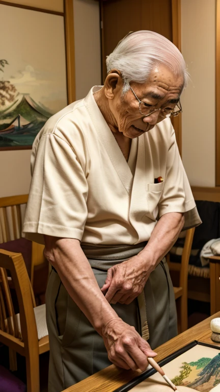japanes A old man 80years old barechested 2 males penises caress enraptured embracing each other dildo fat blow job