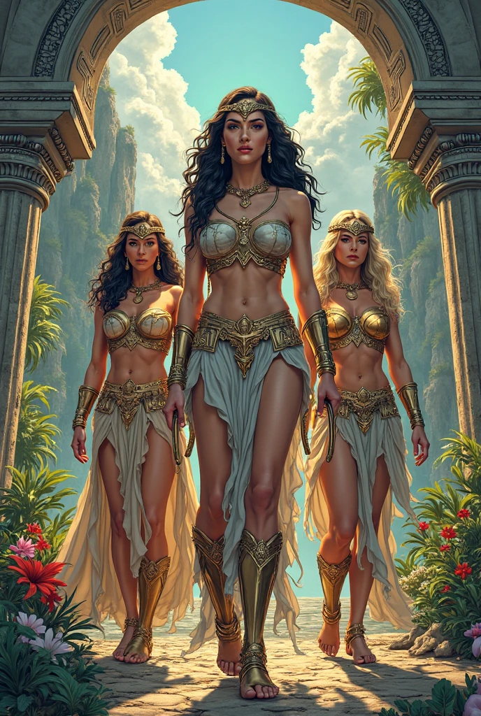 girls on Mars, topless, pubic hair, amazons, jewelry, golden chains, tiara
