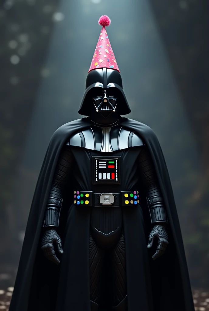 an anthropomorphic black bull wearing a darth vader cosplay, (no helmet on) wielding a balloon sword, black bull head, bull's head, professional looking photo