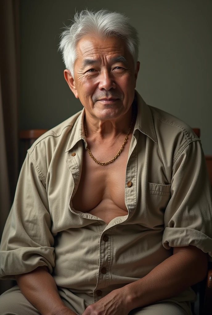 RAW photo, an old man Vietnamese near window, half body shot, (high detailed skin:1.2), 8k uhd, dslr, soft lighting, high quality