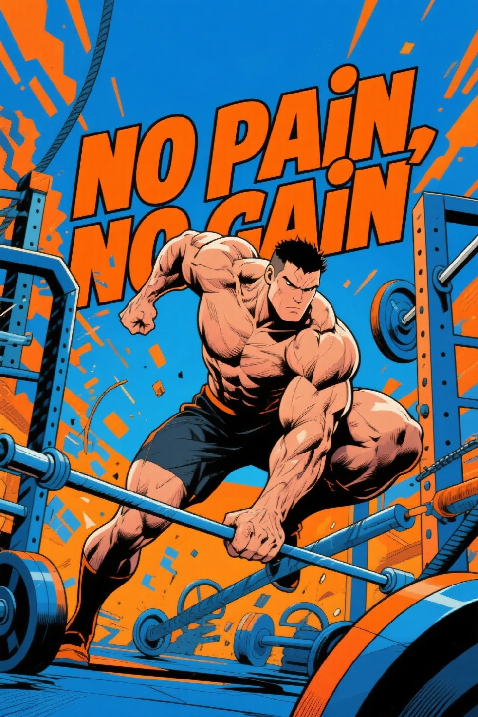 A male athlete，Wearing a red and blue Nike sleeveless top and black Nike shorts,He is muscular,Shot from below，Orange background,Wear Nike socks,sit