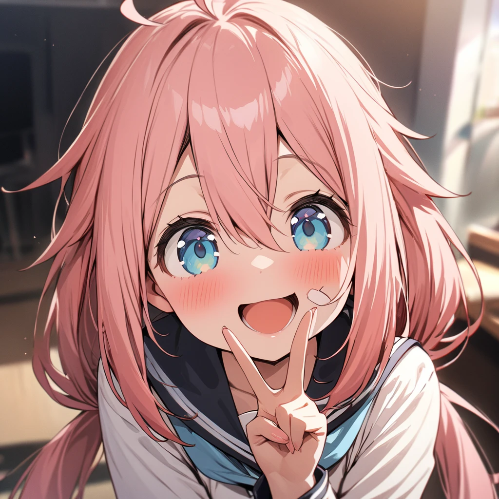 ((masterpiece,best quality)),high resolution,highly detailed,8k,16k,detailed background,perfect lighting,detailed beautiful eyes,1girl,nsfw,solo,embarrassed,blush,look at viewer,sweat,close up face,naughty smile,half-closed eyes,confused,watery eye,fisheye lens,(saliva trail,steam,cum in mouth,cum on face:1.2),portrait,open mouth,stick tongue out,(from front,from above:1.2),fair skin,(small_breast,short body,slender,kawaii,tiny),(kagamihara_nadeshiko,blue eyes,kawaii,pink hair,long hair,highlight in eyes),in tent,winter camping wear