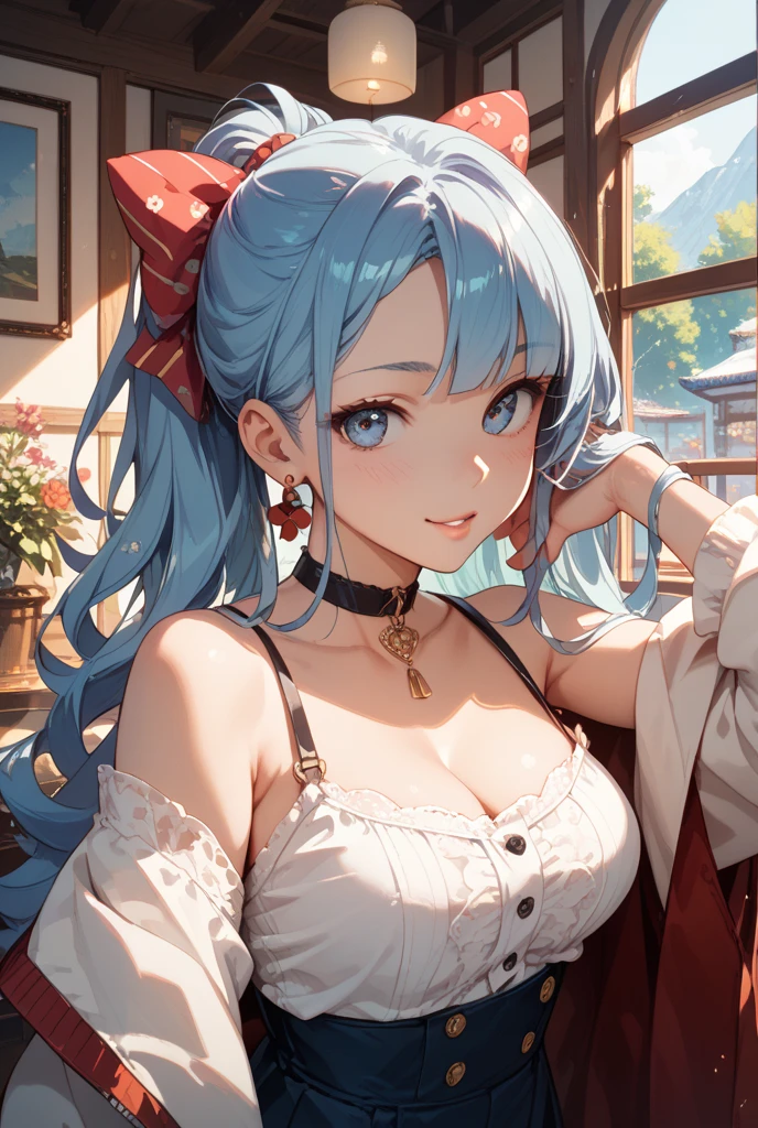masterpiece, best quality, BREAK, 1girl, solo, (diamond necklace:1.2), (diamond earrings:1.3), (diamond hair ornaments:1.2), (a shining diamond in hand:1.3)