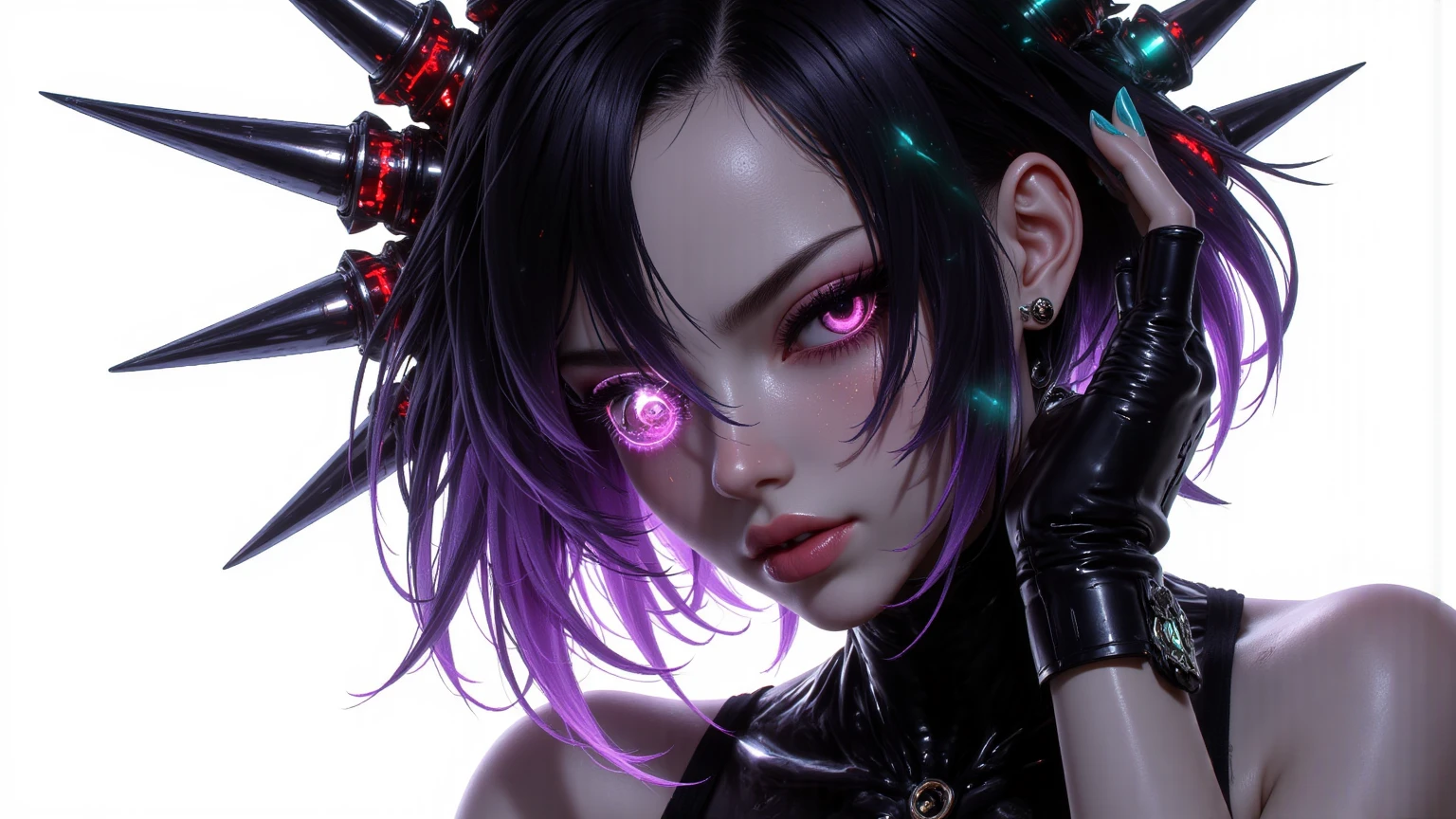 beautiful alien undead girl, an octopus sits on its head, large slanted eyes, in the style of Tim Burton, dark art, Clear drawing, outline with ink, bright rich colors, sketch, glitter, against the backdrop of dreams, close-up, High detail