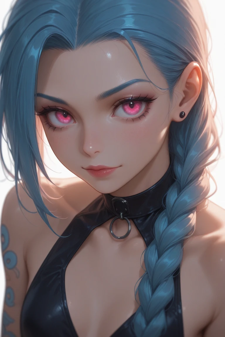 (Doll joints:1.2), from the side, mugshot, (robotic face), punk goblin woman with horns, tattoos and long ears, (tiny body:1.2), (blue skin), (white hair with black highlights:1.3), (orange eyes:1.3), busty, (huge breasts), (open frayed denim vest), (enhanced lighting:1.2), (detailed hair:1.2), (centered in frame), (highly detailed skin and muscles:1.3), 8k wallpaper, (detailed face and eyes:1.4).