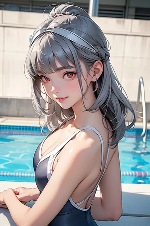 masterpiece, high resolution, beautiful woman, Korean Beauty, 30 years old, sexy swimsuit, beautiful woman, pool, looking at me, (high resolution face), (high resolution eyes), (high quality eyes)
