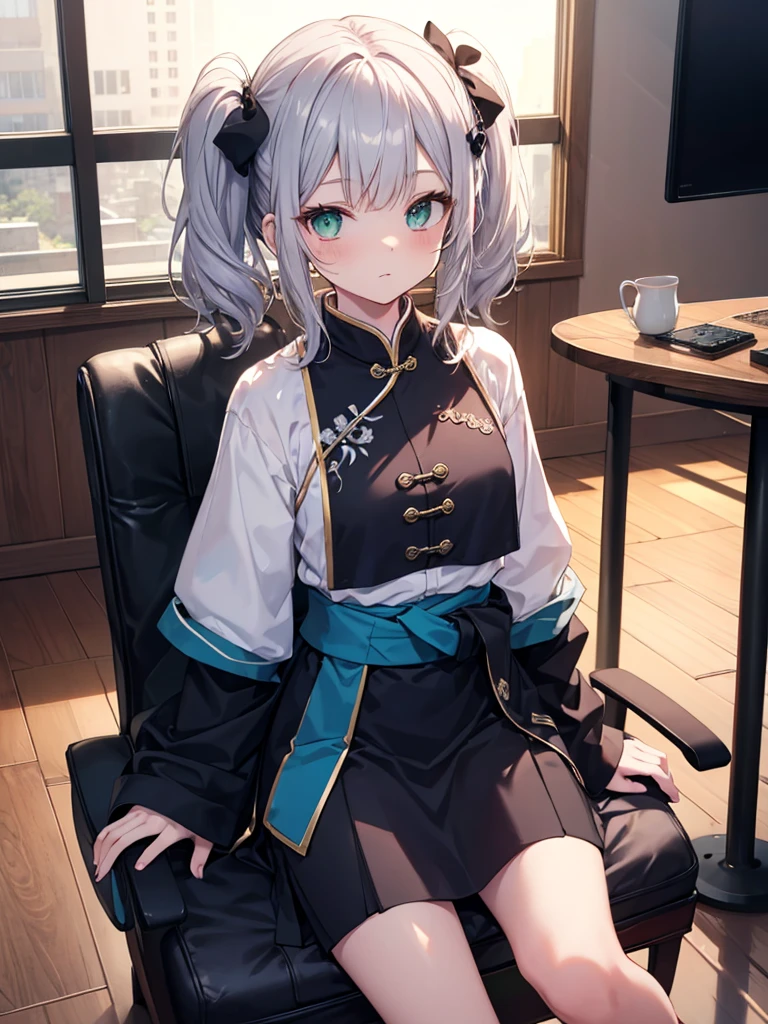 shenhe \(genshin impact\)


4k, white hair, blue eyes, (office-lady), full body, sitting on chair, no expression, office, office background