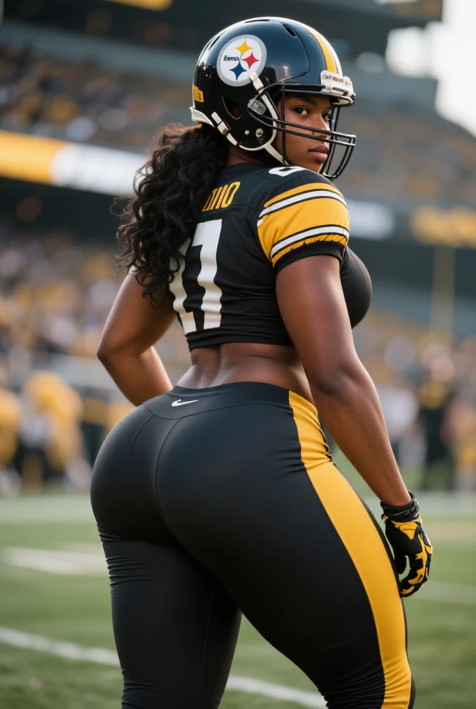 1 girl, black people, back shot, big ass, nude, big breasts, photo stadio, cowboy shot.