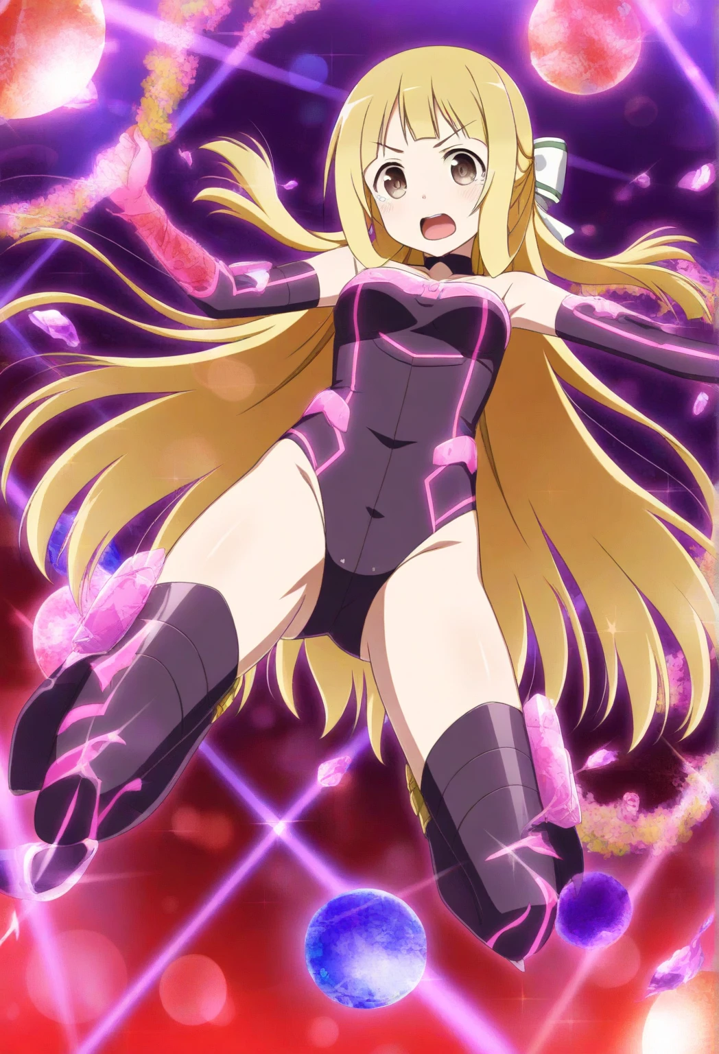(((Senki Zesshou Symphogear Costume Tsukuyomi Shirabe))、White ribbon、1girl