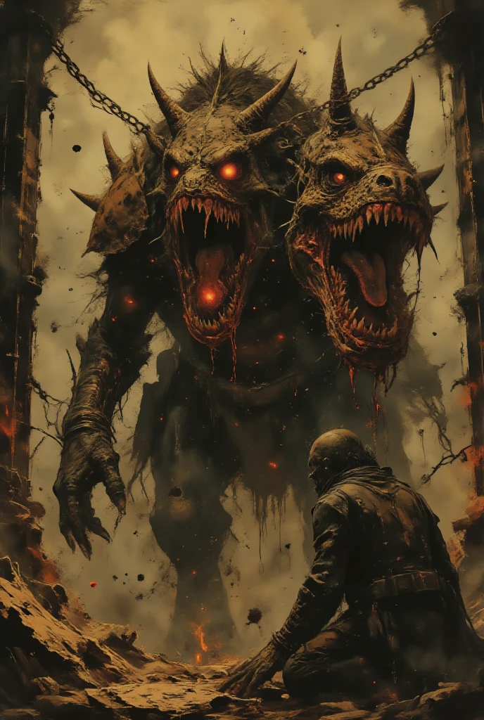 High-quality images　biohazard style　Creatures　　Close call　grotesque　Real　Background: Ruined town