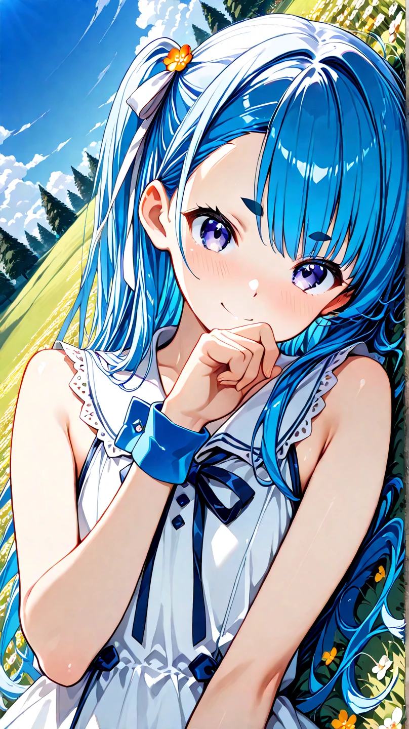 (Tennis Player style) (double exposure pastel color), (hand holding a detailed Tennis racket), (playing Smash Action pose), (solo:2, 15 yo) (beautiful forehead) (beautiful beautiful blue hair long hair) (immensely cute girl) (detailed cute blue eyes) (best grin smile, glossy lip) (small tits), in a pastel blue attractive tank top, Layered mini skirt, sexy pink white Underskirt, break, in the beautiful Tennis court, BREAK, perfect anatomy, masterpiece, best quality, 16k, beautiful detailed grow, daydreaming expression.