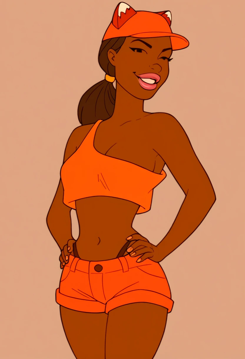 cartoon, single beautiful African woman, 38-d, cel-shaded, vector illustration, hip hop art