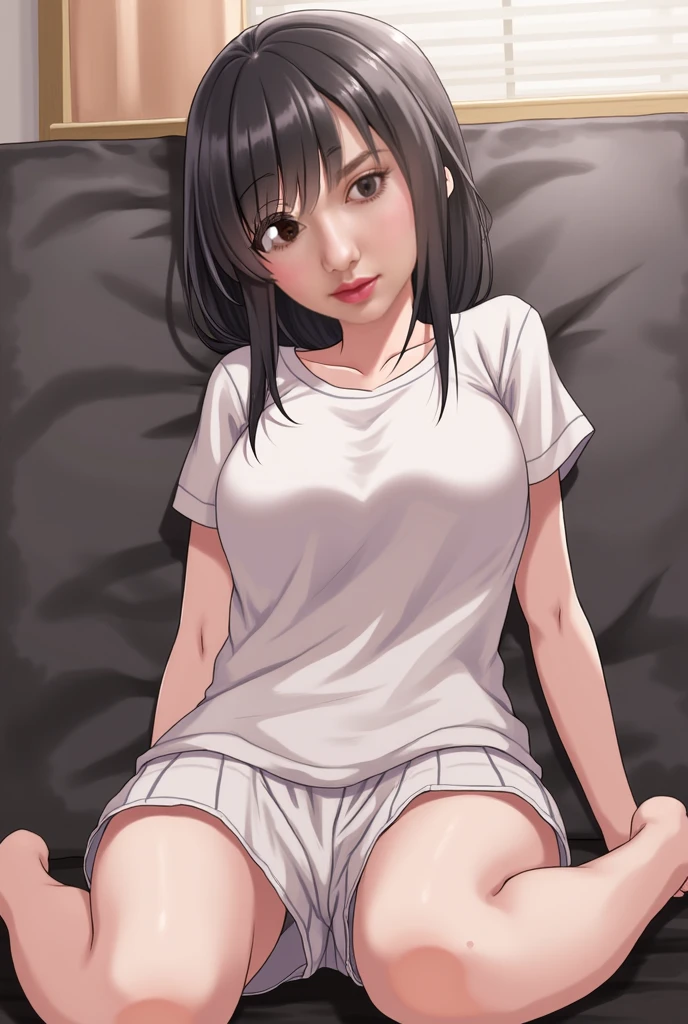 masterpiece, absurdres, hinata hyuga, 1girl, solo,mature female, off shoulder top, looking at viewer, (falling petals), perfect composition, detailed lips, big huge large massive size of breast, beautiful face, body propotion, blush, (pink lips), long hair, purple eyes, soft gaze, super realistic, detailed, photoshoot, realistic face and body, detail body, sexual expression, seductive expression, open leg, full body, tight under wear, wet panties. hide hand from behind, thick chubby bbw. open widely leg, close up panties.