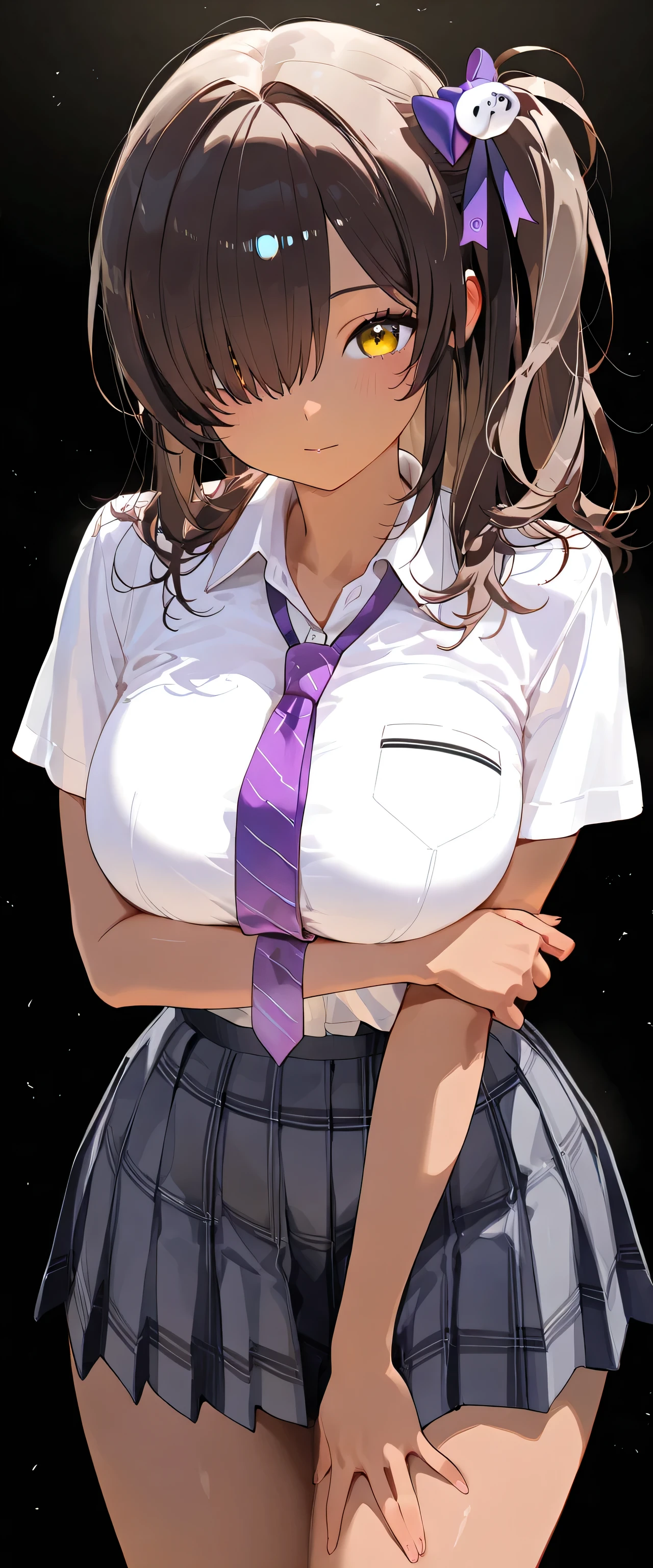 (masterpiece,highest quality,超A high resolution),japanese woman, (((Very beautiful 25 year old girl))), pretty girl、look at the photographer、 ((beautiful low ponytail)), super cute face, glossy lips, double eyelids in both eyes,natural smile、 natural makeup, long eyelashes, Shiny and smooth hair、center image, perfect limbs, perfect anatomy,(((school uniform))、School,open mouth smile,glasses