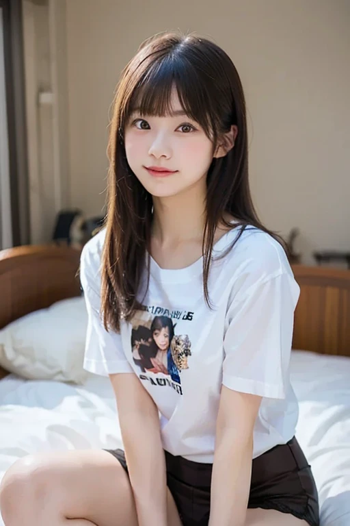 Photo Real、photoRealstic shorth hair、damp hair、Wet hair、Drenched hair Round face、the face is round、cat eyes eyes、Hanging eyes、big eye、small mouth、a small face、a baby face、Pure white skin、Wet face T-shirt naked、T-shirt sticks to the body、Damp T-shirt、Wet T-shirt、Transparent T-shirt、Drenched T-shirt、T-shirt wet with sweat 20yr old、skinny body、Soft thighs、Skinny Legs Laughing expression、Smiling、Laughing、Sit boldly、Sweat profusely、Sweating Background with、sauna、Timber wall、wood floor、Timber stairs
