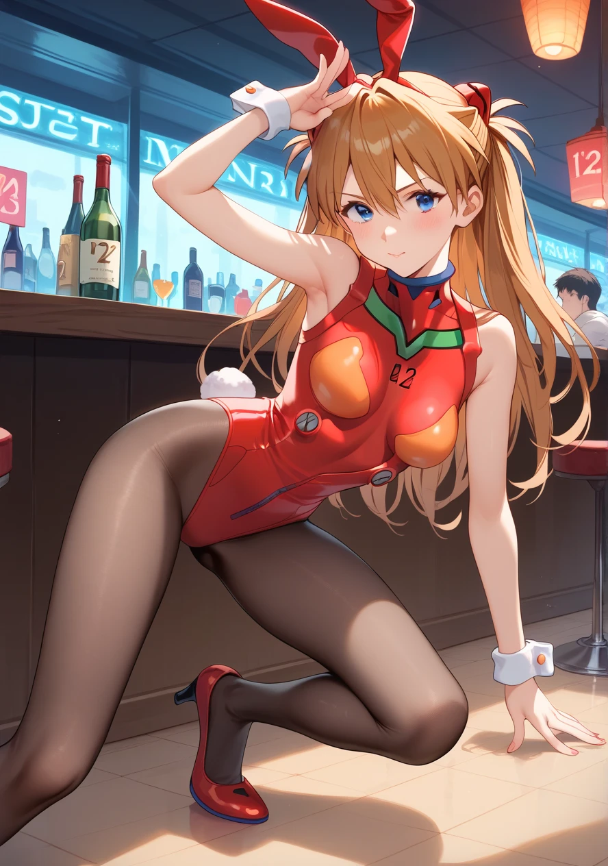 highest quality、Nice sexy body、One Woman、(solo)、((Beautiful busty woman:1.6))、Bunny girl、(Woman with dark red hair:1.3)、Long hair woman、((赤色のBunny girlレオタードを着た女性:1.3))、(Woman wearing red bow tie)、(A woman wearing brown pantyhose)、Smiling woman、((casino、slot、roulette))