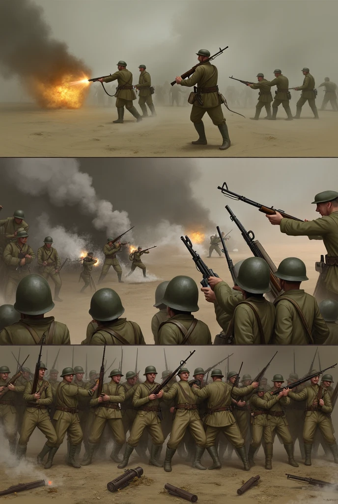 A soldier guns trenches artillery fire night ready to charge