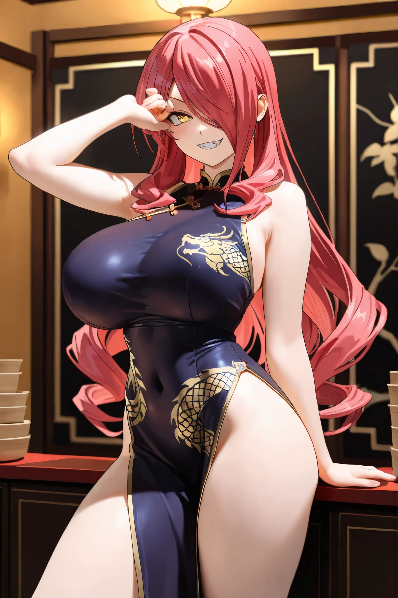 yinlin、Waist-length hair tied in a high ponytail、sp、Cowboy Shot、