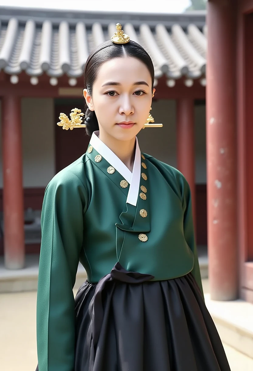 [CHARACTER: Tang Dynasty Imperial Noblewoman]  
Appearance: A breathtakingly beautiful Chinese woman with luminous porcelain skin, elegant oval face, soft round eyes, and an aura of authority mixed with sensuality.  
Outfit: Wearing an **extravagant Tang Dynasty hanfu**, with layers of **rich silk robes** in hues of deep red, gold, or royal purple, adorned with **phoenix and peony embroidery**, golden trims, and flowing wide sleeves. Her outer robe drapes gracefully, revealing inner layers with intricate brocade.  
Hair: Styled in a **tall, elaborate Tang court updo**, decorated with **gold phoenix pins**, **jeweled crowns**, **floral hair ornaments**, and **dangling pearl strings**.  
Expression: Regal and composed, with a soft, knowing smile or a serene, powerful gaze — full of imperial charm and timeless grace.  

[SCENE]  
Location: Standing or seated in a **Tang Dynasty palace hall**, or on a marble terrace with carved dragons, red pillars, and hanging silk drapes. Optionally near **an imperial lotus garden** or **silk-curtained balcony** overlooking the court.  
Lighting: Warm golden indoor lighting, with beams of sunlight from tall windows or lanterns casting soft highlights on silk textures and jewelry.  
Mood: Grand, majestic, and intimate — capturing the elegance and dominance of a woman born to rule.  

[CAMERA]  
Full-body or mid-length portrait, capturing the flow of the robes, the headdress, and facial expression. Side angle or slight tilt for cinematic drama.  

[STYLE]  
Ultra-realistic 8K, cinematic lighting, dramatic shadows, soft focus on background to enhance regal presence.  
Avoid cartoonish tone — use royal color palette, authentic textures, and Tang Dynasty aesthetics.
