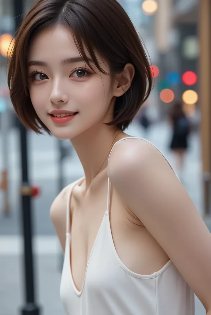 ((top-quality、8K、​masterpiece:1.3))、foco nítido:1.2、Beautiful woman with perfect body shape:1.4、Slender Abs:1.2、(Layered Haircut)、(a street:1.2)、Highly detailed facial and skin texture、A detailed eye、二重まぶた、A slight smil、Bokeh、fullnude、toppless、are clearly visible、fully body photo