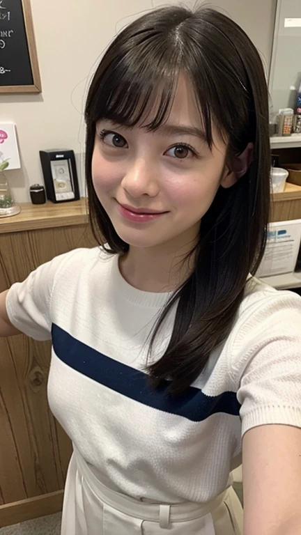 (Top image quality、hyper realstic、Ulutra HD)、Front angle、Neat and clean Japan person、A nurse with long brown hair wearing a white coat、Naked in a lab coat、Nogizaka46、Alafed Girl, chiho, iwakura lain, closeup Iwakura Lain, With short hair, Shiori Teshirogi, Kotegawa Yui, hime-cut, She is 17 years old, sui ishida with black hair, lain iwakura, girl cute-fine-face, Clear pubic contours,(Small breasts)valley、A slender、gloss、Beautuful Women、beautidful eyes、facial expression of smile、Best skin quality、stethoscope、The background is a hospital room,naked