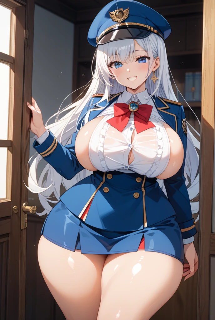One Woman、Super big breasts、17 years old、uniform、((Stand with your legs apart))