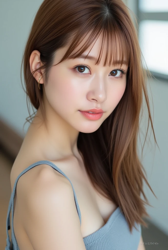 1 girl、Pure white wall background、Close-up、Laughter、(8k、RAW Photos、Highest quality、masterpiece:1.2)、(Realistic、Photorealistic:1.37)、Wearing a white sweater、Brown Hair、Cowboy Shot、smile、arms crossed in front of chest