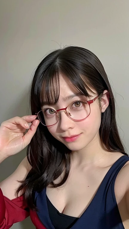 gigantic ,beautiful face,cat ear,nsfw,Glasses,black hair,red eyes,