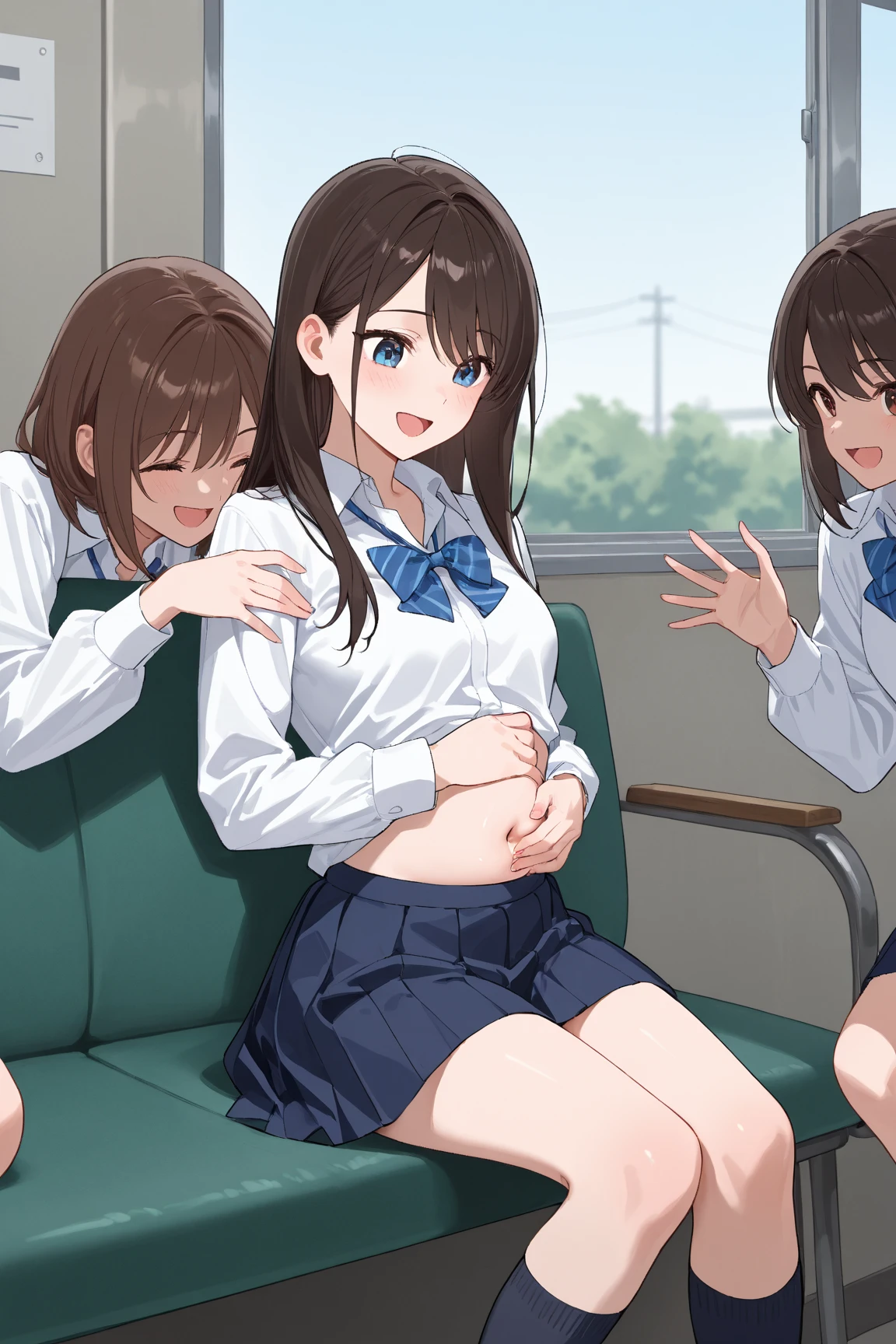 A busty two headed woman with an older woman and a younger girl as her two heads. She’s at a sleepover with the younger girl head’s friends. The older head is masturbating her huge cock and cumming into the younger daughter’s face while the young head is trying to watch a movie with her friend. Next to her is the daughter’s friend can’t stop staring at the conjoined mommy and daughter’s cum soaked cock being masturbated next to her on the couch.