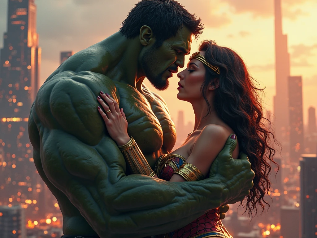 a handsome man in a superman costume,extremely detailed face and body,muscular physique, sunglasses, She-Hulk grabbing him, ing his dick, high quality 3d render,cinematic lighting,dramatic shadows,vibrant colors,photorealistic,award winning digital art