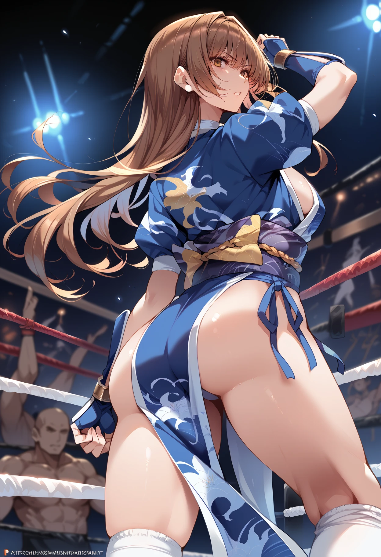 No bra、No underwear、China dress、Do a high kick towards me、Perform an upper kick、Bun Hair、Angry face、Underboob、Chinese boxing、Not wearing panties、I can see the pussy、Wet pussy、