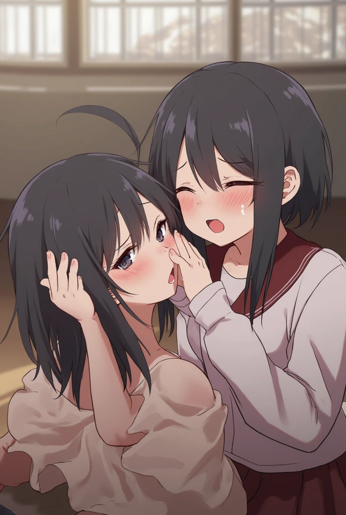 NSFW,One girl,sweater,Off the shoulder,Pencil Skirt,Small breasts,(Perfect hands),(Perfect Anatomy),(masterpiece),(highest quality),Embarrassed,blush,Home,living room,(Ecstasy face:1.5),(orgasm:1.5),One man,Having sex,(Cheating:1.5),(Sweat:1.5),Are standing,Leaning forward,Side view