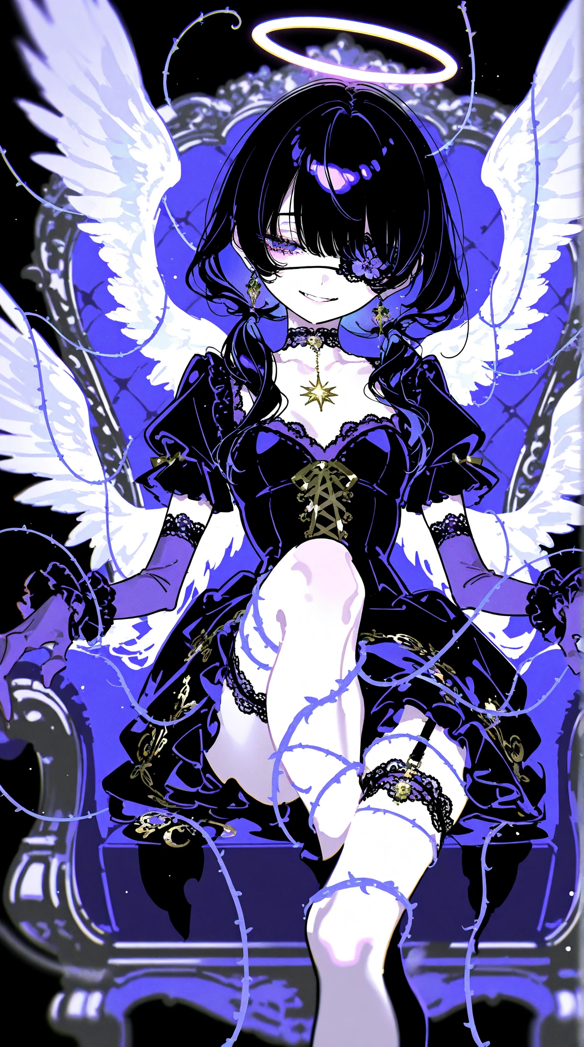 (masterpiece:1.4, best quality:1.4), illustrations, (solo:1.2), (original), (very detailed wallpaper), (ultra detailed:1.4), (super complex details), (Magazine cover-style illustration of a fashionable woman in a black and white GothGal outfit), posing confidently on a beach with a slim figure and a tiny waist. She is smiling and wearing sunglasses, exuding a cool and edgy aura. The subject's outfit features fishnets, gothic print, and other GothGal elements that complement her unique style. The text on the cover should be bold and attention-grabbing, with the title of the magazine and a catchy headline. The overall style should be modern and alternative, with a focus on gothic fashion and beachside vibes.