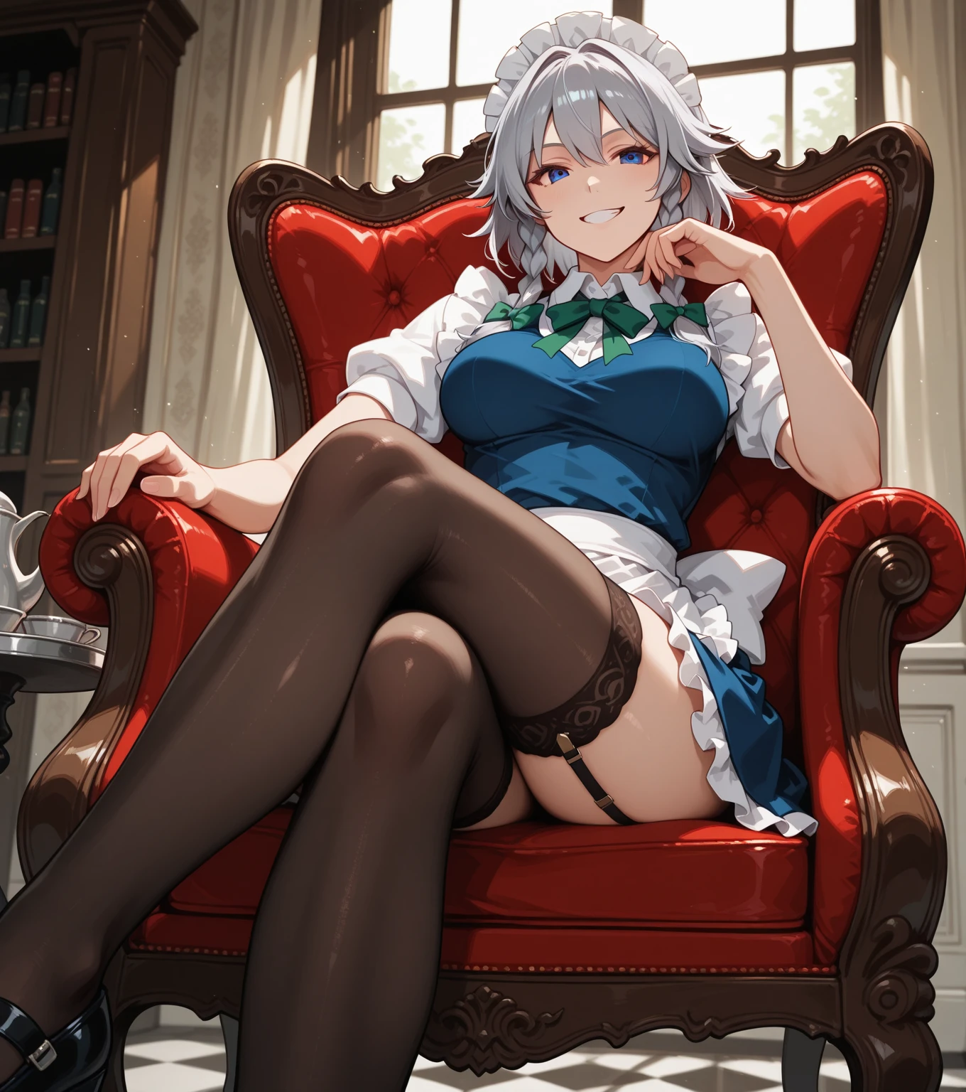 Boyish beauties, beautiful face, Beautiful lips,Baby Face,(Big eyes),((black,hair,long pony tail hair)),thin pubic hair,cute,lovely,(strong silver hair:1.2),(blunt bangs),(Brown skin:1.0),(Military uniform, bulletproof jacket),nice companion,delicate body、thin legs,beautiful black dress,black gloves, black thighhighs, white panties,(double breasted,under bust:1.2)in the kitchen Woman in survival mode,Sexy thighs,Heat,Sweat heavily,Tropical forests,During a break,sit cross-legged on the ground,The way the light shines is beautiful, Beautiful buttocks,(with sparkling eyes and a contagious smile),little open mouth,black suspenders,Bulging big,breasts,walls: Black miniskirt,garters,Gaze,Small face,bangss,holster,Beautuful Women,hands up,leg holster,Gaze,black boots panty shot, provocation,flank,flank sweat soio,arm,,narrow waist,(with sparkling eyes and a contagious smile),her thin pubic hair, looking at viewer, pose muy sexy"