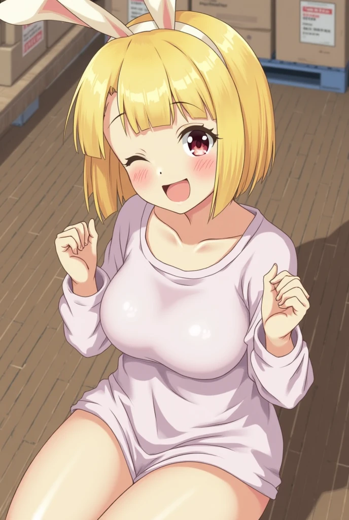 masterpiece, best quality, saeko tanaka, looking at viewer, cum on her face, seductive smile, naked, large breasts, titjob, paizuri