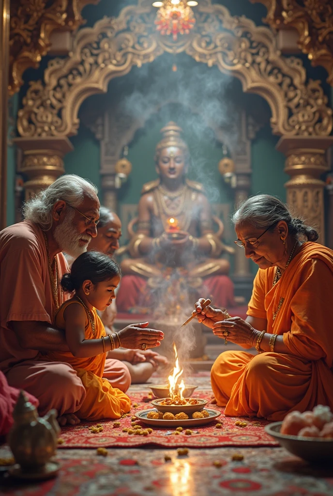 Maharishi ved vyas blessing with his hand to gandhaari lamps 