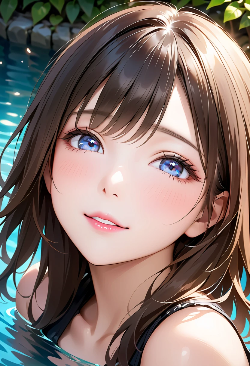 (((masterpiece))),(((High resolution))), (((perfect face)))、(((Japan beauty)))、15 years old, (((bikini))), ((top quality eyes)), detailed texture, ((high resolution face)), (at the swimming pool), (((leaning forward)))