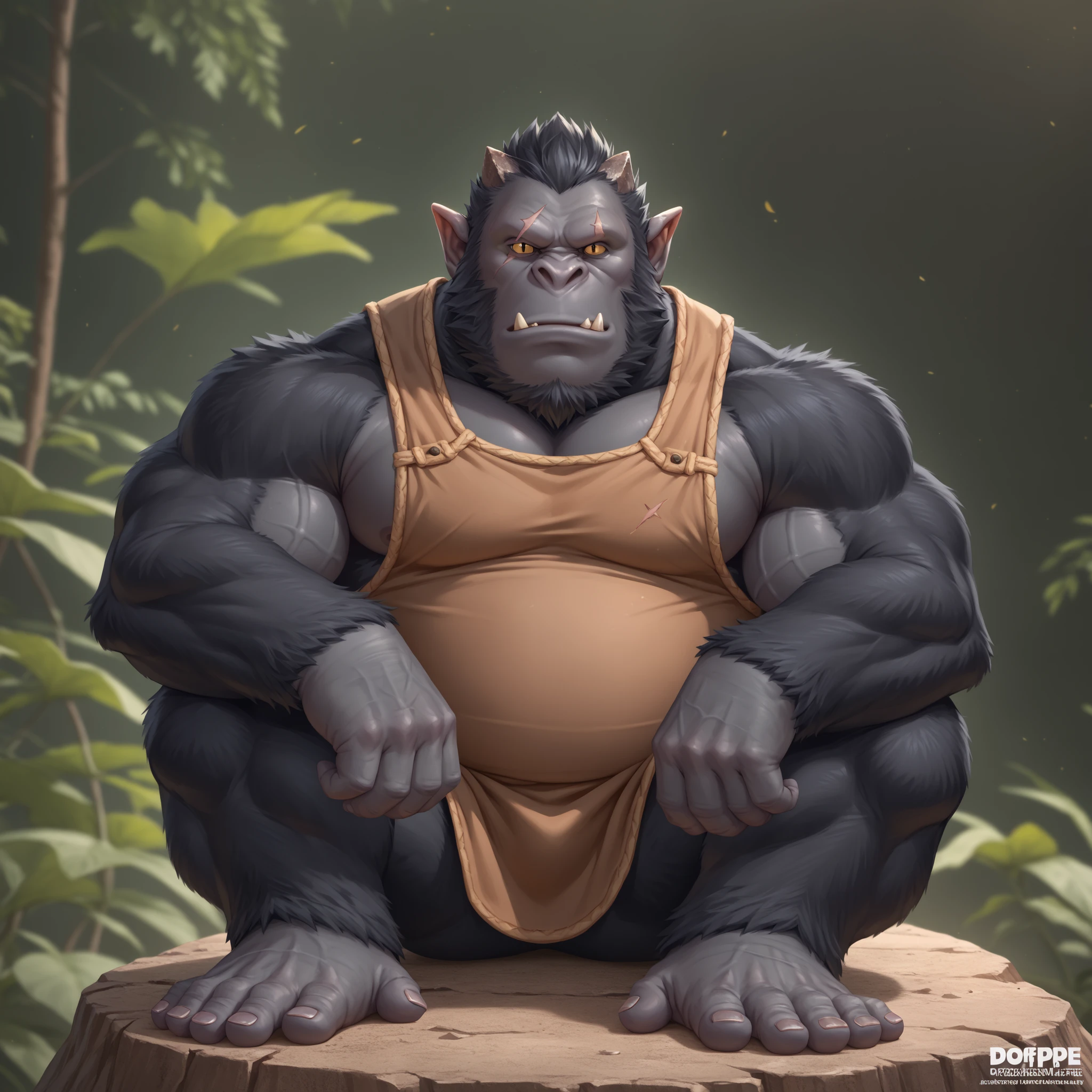 score_9, score_8_up, score_7_up, solo, male focus, fat male, orc, green skin, tusks, beard, outdoors , day, , (( black micro tight shorts )) , full body , His body was wet with cum , shibari